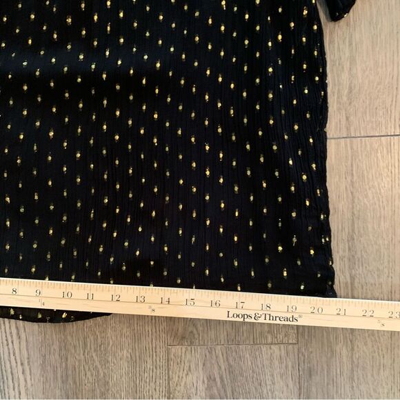 J. Crew Blouse Women’s Medium Black Yellow Sheer Polka Dot Ruffle Neck. - Picture 14 of 14